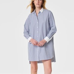 Spanx Blue and White Striped Shirt Dress